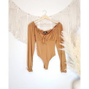 Lulus Burnt Orange Ruffle Tie Bodysuit XS